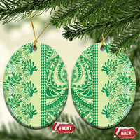 Lime Green Hibiscus Monstera Seamless Kakau Hawaii Ceramic Ornament LT14 Oval Lime Green - Polynesian Pride