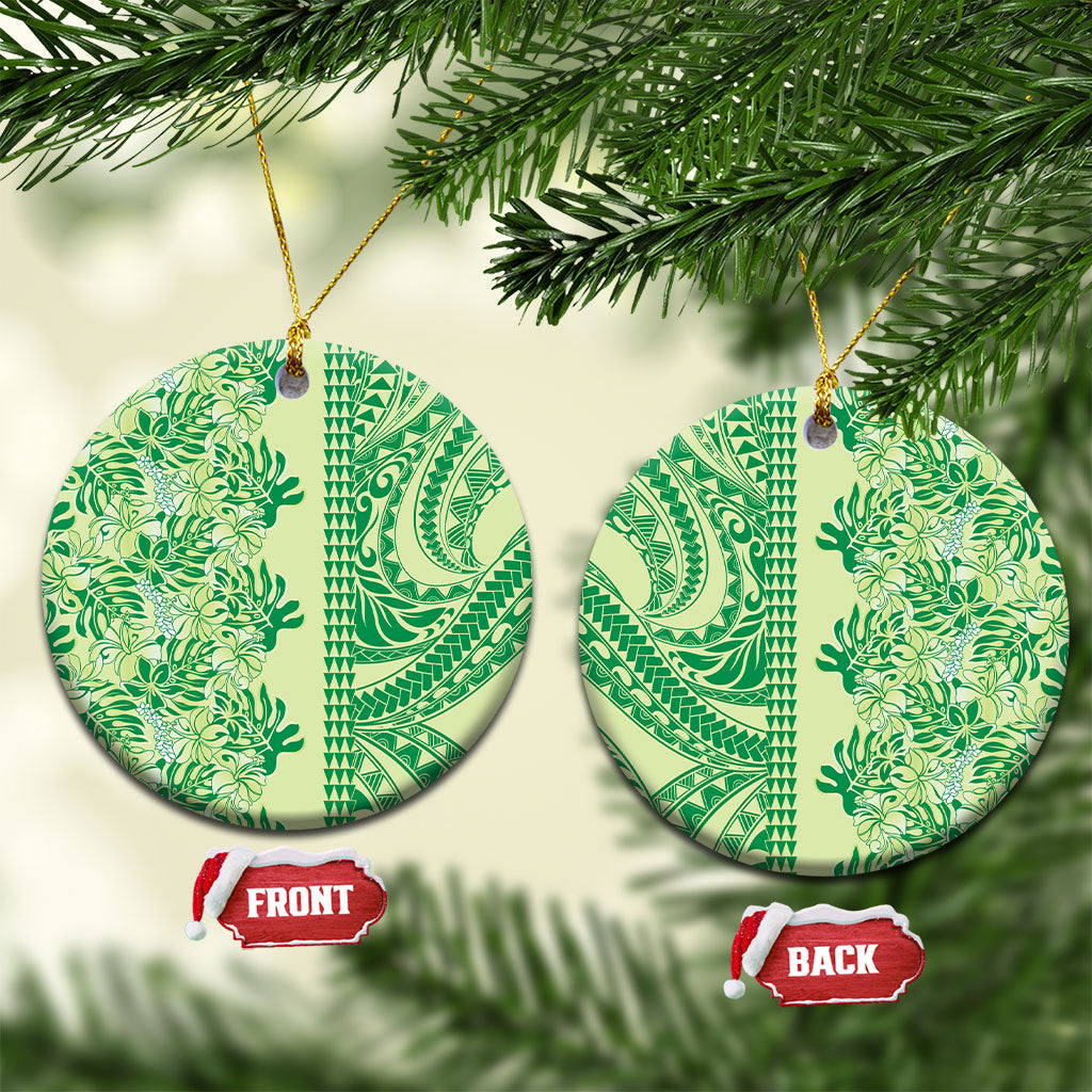 Lime Green Hibiscus Monstera Seamless Kakau Hawaii Ceramic Ornament LT14 Circle Lime Green - Polynesian Pride