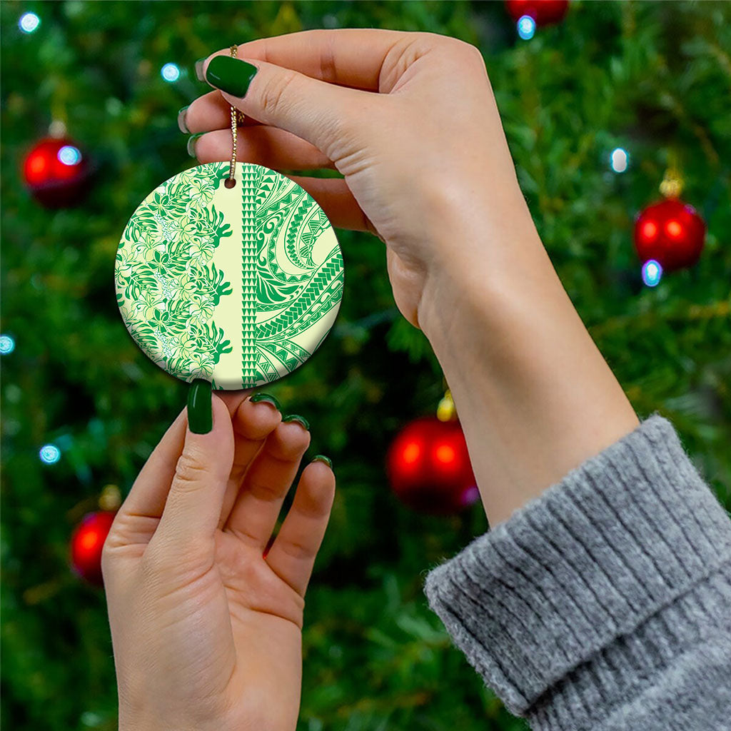 Lime Green Hibiscus Monstera Seamless Kakau Hawaii Ceramic Ornament LT14 - Polynesian Pride