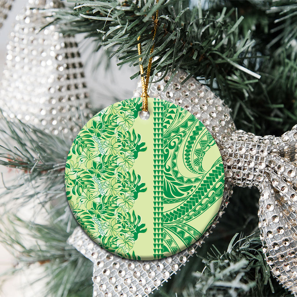 Lime Green Hibiscus Monstera Seamless Kakau Hawaii Ceramic Ornament LT14 - Polynesian Pride