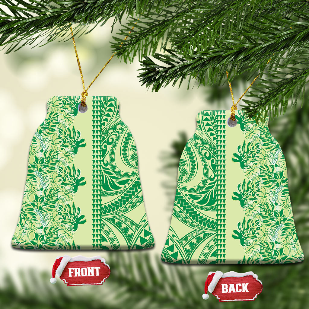 Lime Green Hibiscus Monstera Seamless Kakau Hawaii Ceramic Ornament LT14 Bell Flake Lime Green - Polynesian Pride