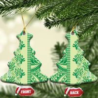 Lime Green Hibiscus Monstera Seamless Kakau Hawaii Ceramic Ornament LT14 Christmas Tree Lime Green - Polynesian Pride