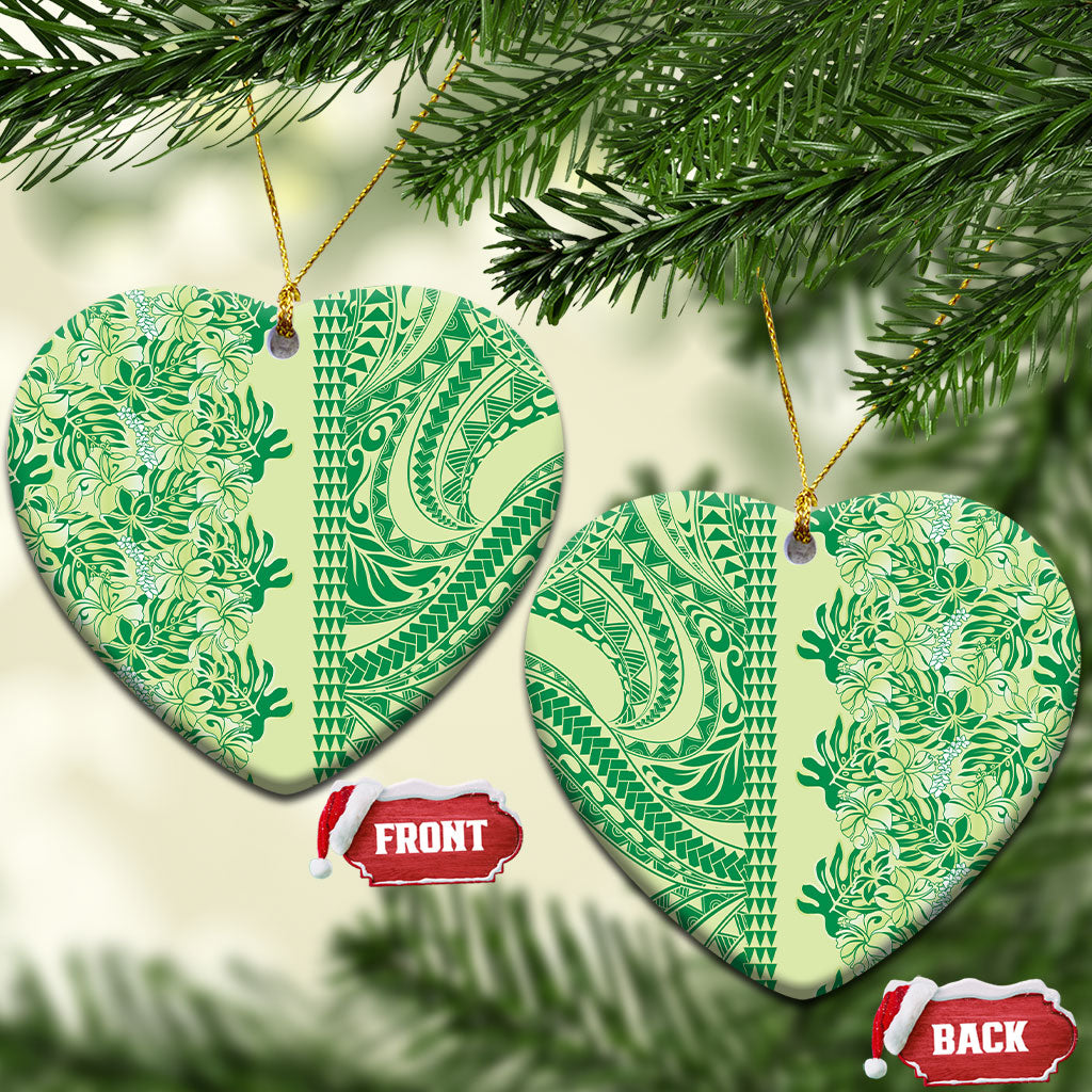 Lime Green Hibiscus Monstera Seamless Kakau Hawaii Ceramic Ornament LT14 Heart Lime Green - Polynesian Pride