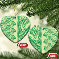 Lime Green Hibiscus Monstera Seamless Kakau Hawaii Ceramic Ornament LT14 Heart Lime Green - Polynesian Pride