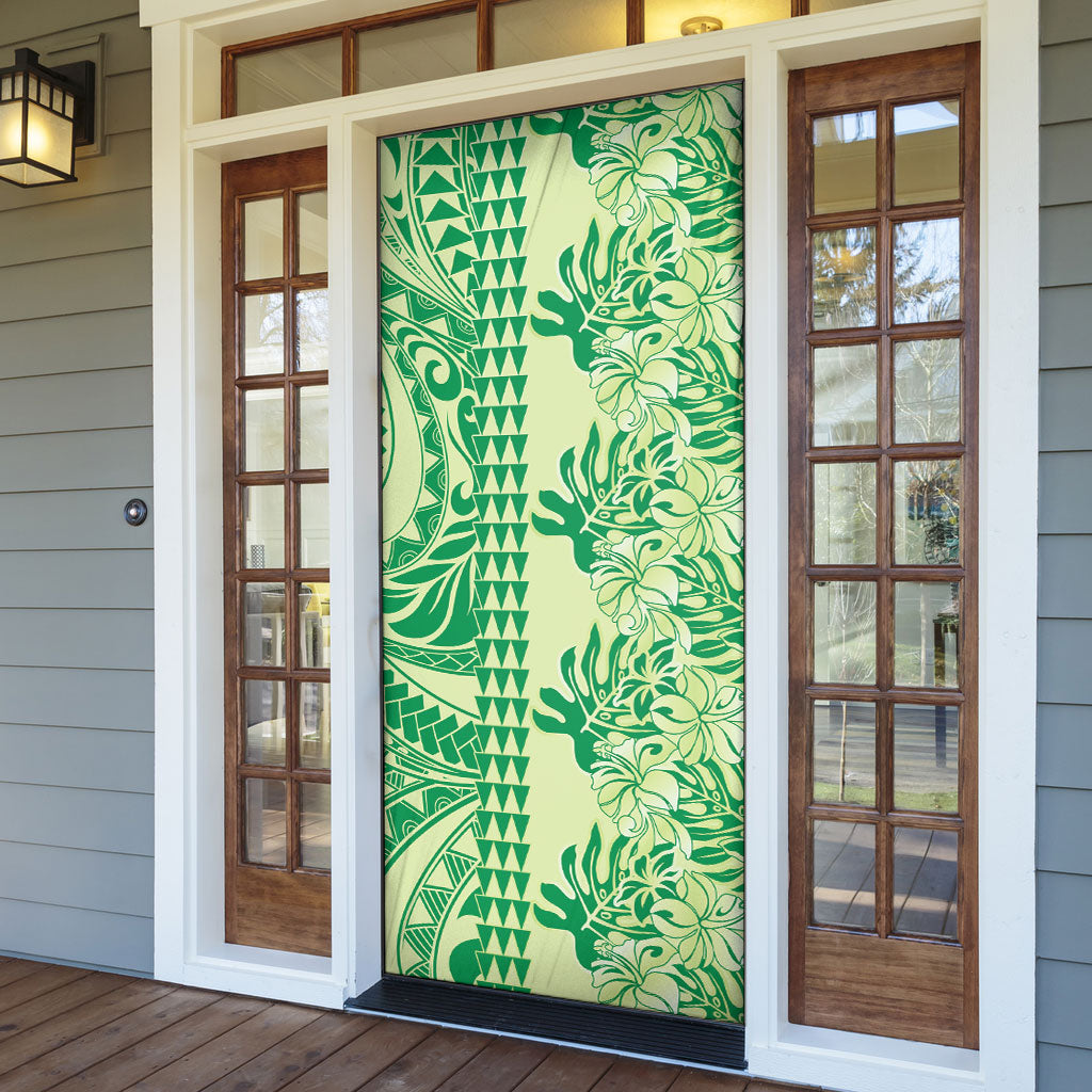 Lime Green Hibiscus Monstera Seamless Kakau Hawaii Door Cover LT14 - Polynesian Pride