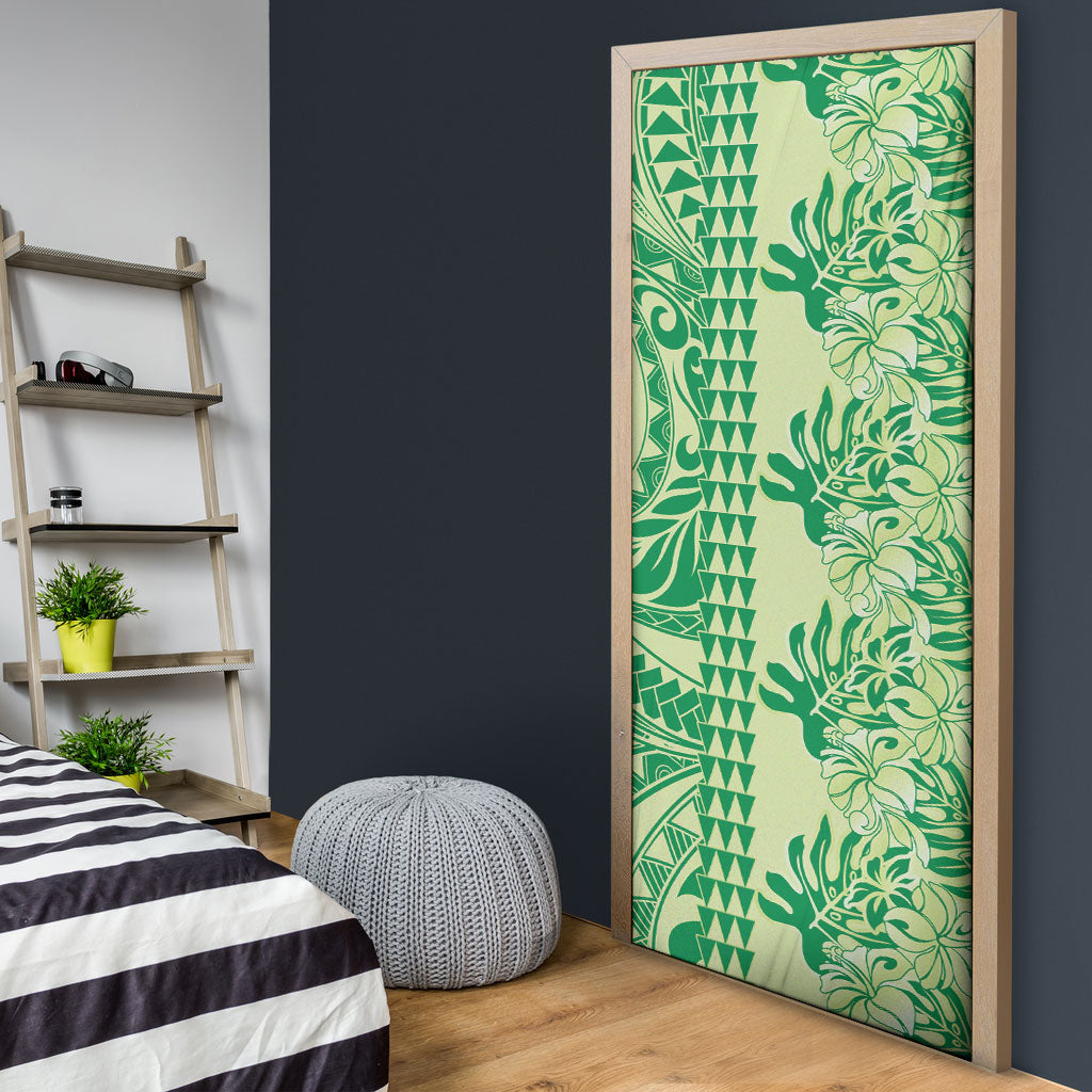 Lime Green Hibiscus Monstera Seamless Kakau Hawaii Door Cover LT14 - Polynesian Pride