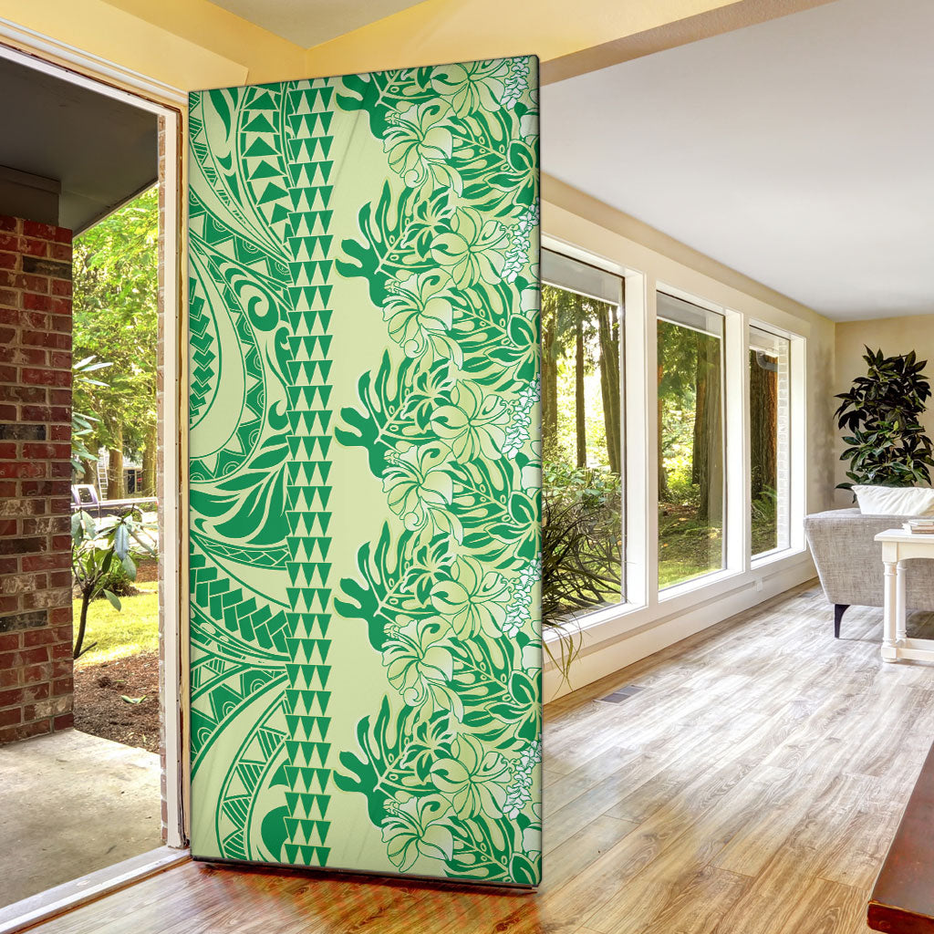 Lime Green Hibiscus Monstera Seamless Kakau Hawaii Door Cover LT14 - Polynesian Pride