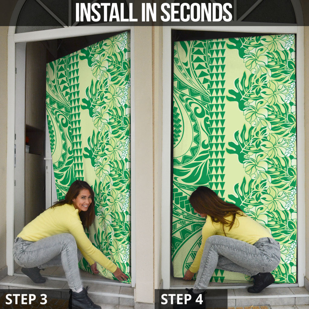 Lime Green Hibiscus Monstera Seamless Kakau Hawaii Door Cover LT14 - Polynesian Pride