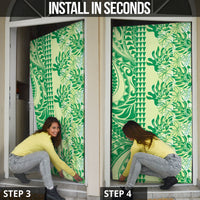 Lime Green Hibiscus Monstera Seamless Kakau Hawaii Door Cover LT14 - Polynesian Pride