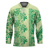 Lime Green Hibiscus Monstera Seamless Kakau Hawaii Hockey Jersey LT14 Unisex Lime Green - Polynesian Pride