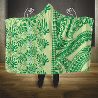Lime Green Hibiscus Monstera Seamless Kakau Hawaii Hooded Blanket LT14 - Polynesian Pride