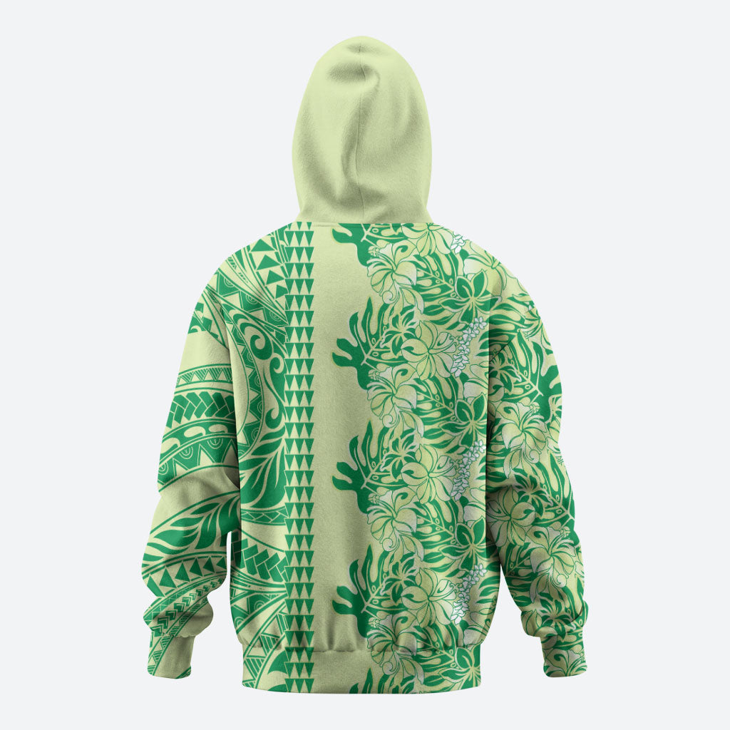 Lime Green Hibiscus Monstera Seamless Kakau Hawaii Hoodie LT14 - Polynesian Pride