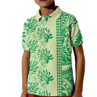 Lime Green Hibiscus Monstera Seamless Kakau Hawaii Kid Polo Shirt LT14 Kid Lime Green - Polynesian Pride