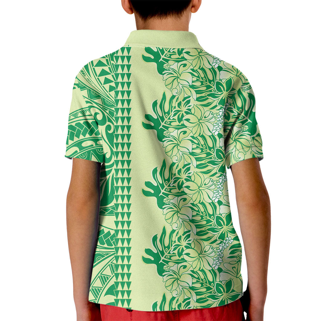Lime Green Hibiscus Monstera Seamless Kakau Hawaii Kid Polo Shirt LT14 - Polynesian Pride
