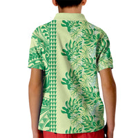 Lime Green Hibiscus Monstera Seamless Kakau Hawaii Kid Polo Shirt LT14 - Polynesian Pride