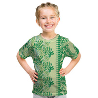 Lime Green Hibiscus Monstera Seamless Kakau Hawaii Kid T Shirt LT14 Lime Green - Polynesian Pride