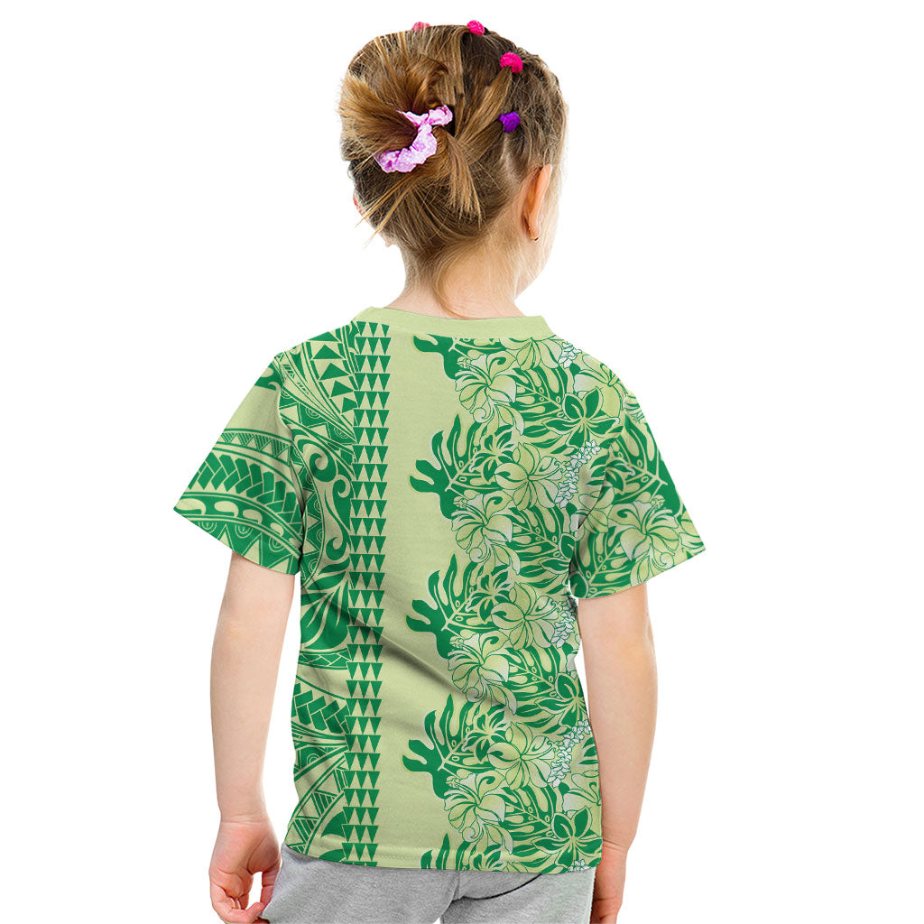 Lime Green Hibiscus Monstera Seamless Kakau Hawaii Kid T Shirt LT14 - Polynesian Pride