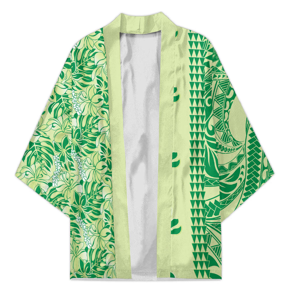 Lime Green Hibiscus Monstera Seamless Kakau Hawaii Kimono LT14 Unisex Lime Green - Polynesian Pride