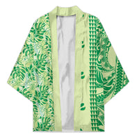 Lime Green Hibiscus Monstera Seamless Kakau Hawaii Kimono LT14 Unisex Lime Green - Polynesian Pride