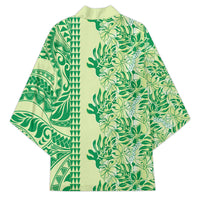 Lime Green Hibiscus Monstera Seamless Kakau Hawaii Kimono LT14 - Polynesian Pride