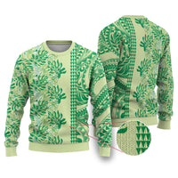 Lime Green Hibiscus Monstera Seamless Kakau Hawaii Ugly Christmas Sweater LT14 Lime Green - Polynesian Pride