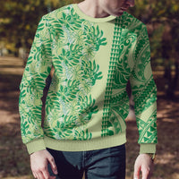 Lime Green Hibiscus Monstera Seamless Kakau Hawaii Ugly Christmas Sweater LT14 - Polynesian Pride
