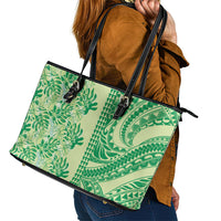 Lime Green Hibiscus Monstera Seamless Kakau Hawaii Leather Tote Bag LT14 - Polynesian Pride