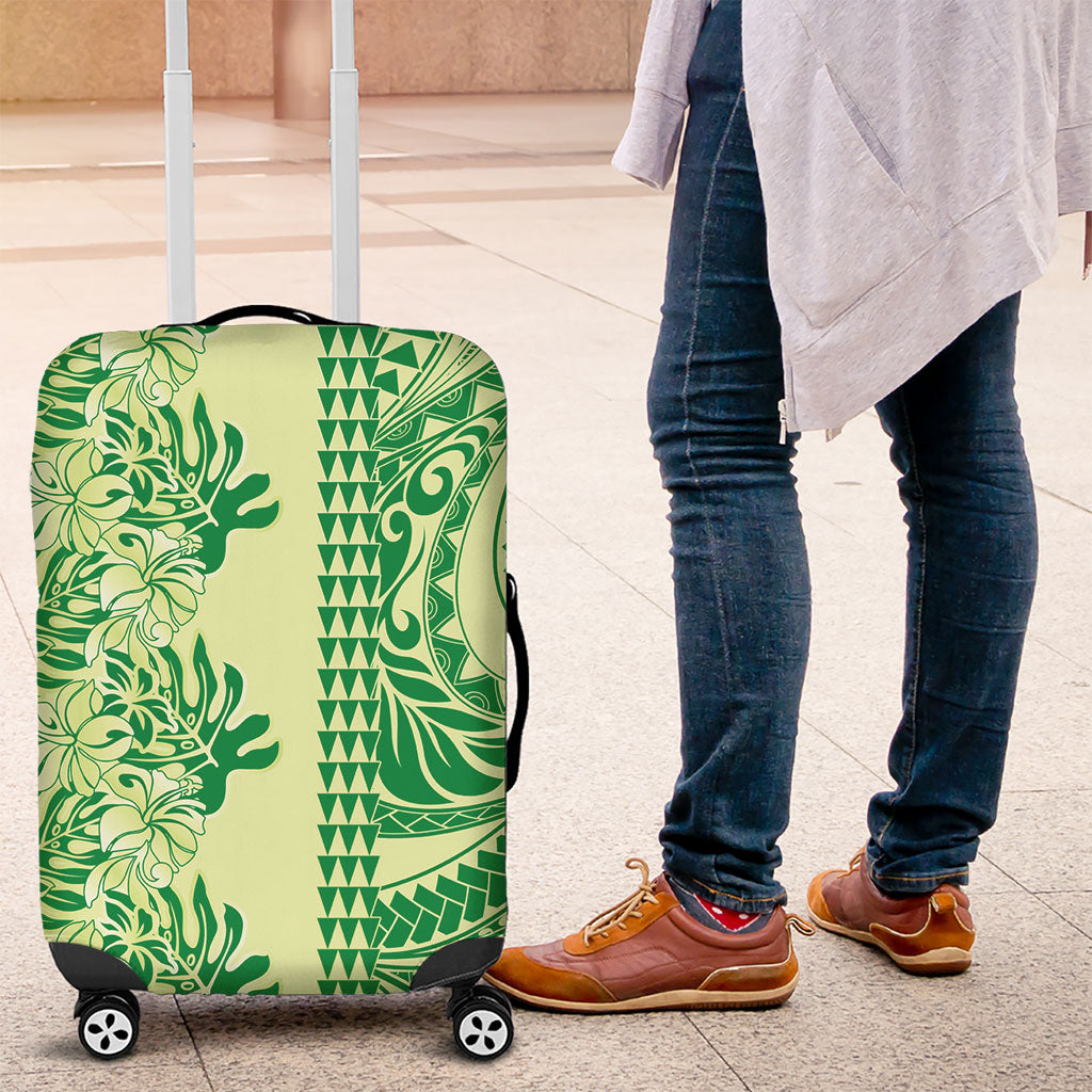 Lime Green Hibiscus Monstera Seamless Kakau Hawaii Luggage Cover LT14 Lime Green - Polynesian Pride
