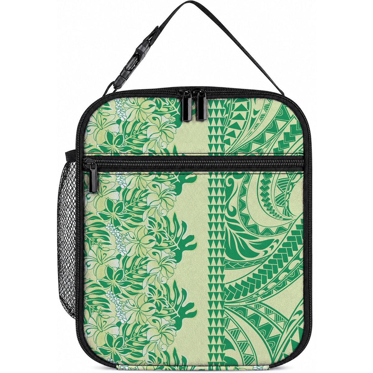 Lime Green Hibiscus Monstera Seamless Kakau Hawaii Lunch Bag LT14 10.2 × 8.3 × 4.3 inch Lime Green - Polynesian Pride