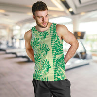 Lime Green Hibiscus Monstera Seamless Kakau Hawaii Men Tank Top LT14 Lime Green - Polynesian Pride