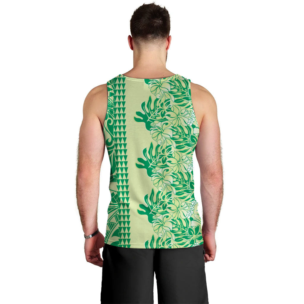 Lime Green Hibiscus Monstera Seamless Kakau Hawaii Men Tank Top LT14 - Polynesian Pride