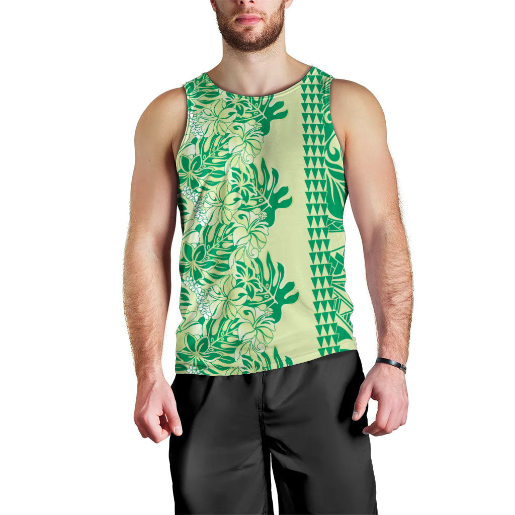 Lime Green Hibiscus Monstera Seamless Kakau Hawaii Men Tank Top LT14 - Polynesian Pride