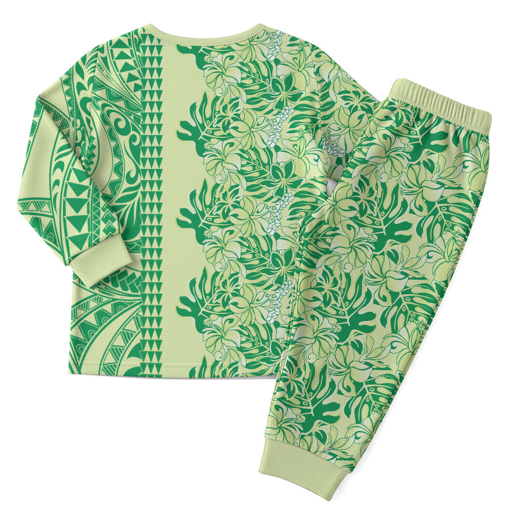 Lime Green Hibiscus Monstera Seamless Kakau Hawaii Christmas Pajama Set LT14 - Polynesian Pride