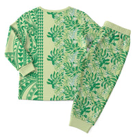 Lime Green Hibiscus Monstera Seamless Kakau Hawaii Christmas Pajama Set LT14 - Polynesian Pride