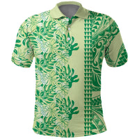 Lime Green Hibiscus Monstera Seamless Kakau Hawaii Polo Shirt LT14 Lime Green - Polynesian Pride