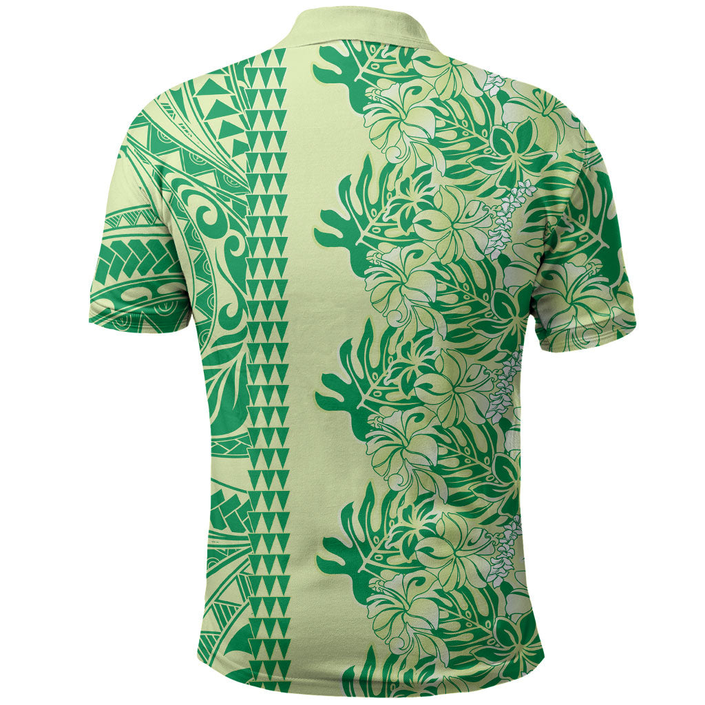 Lime Green Hibiscus Monstera Seamless Kakau Hawaii Polo Shirt LT14 - Polynesian Pride