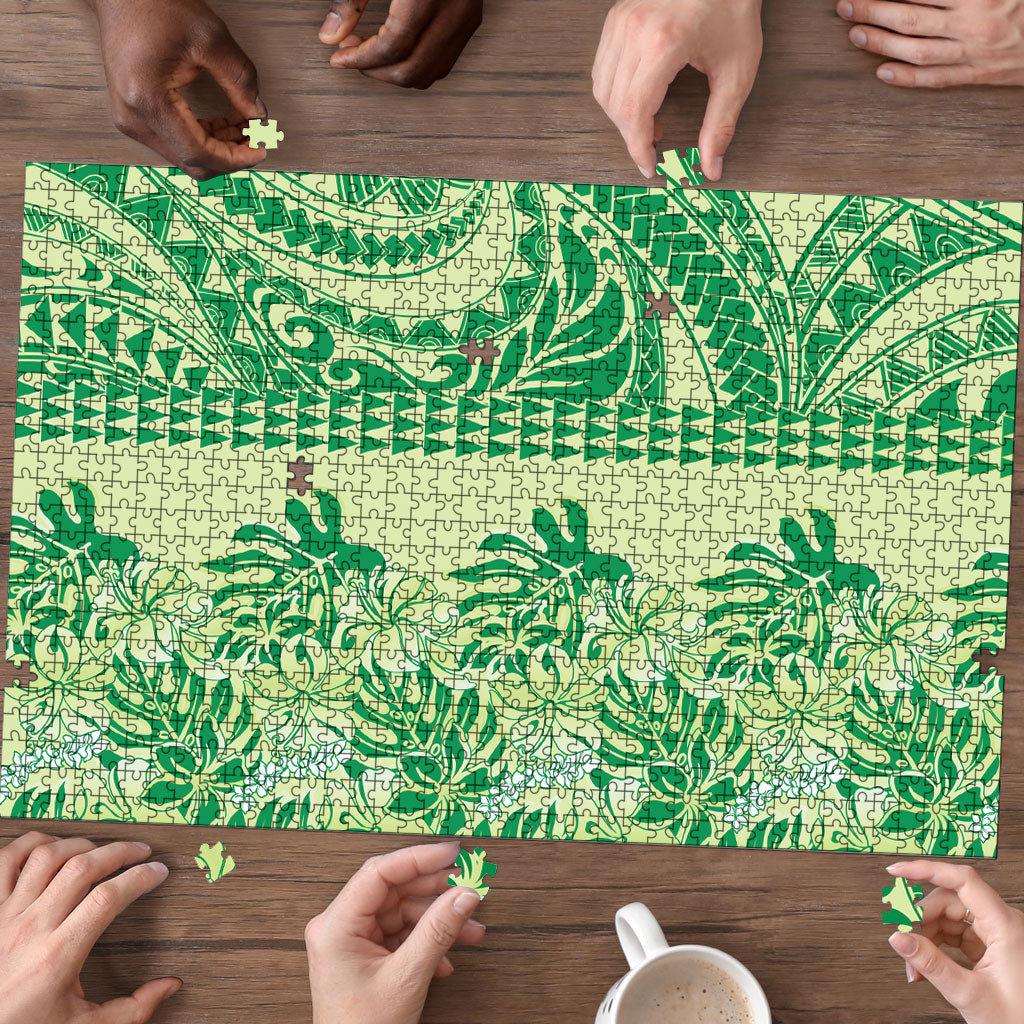 Lime Green Hibiscus Monstera Seamless Kakau Hawaii Puzzle LT14 - Polynesian Pride