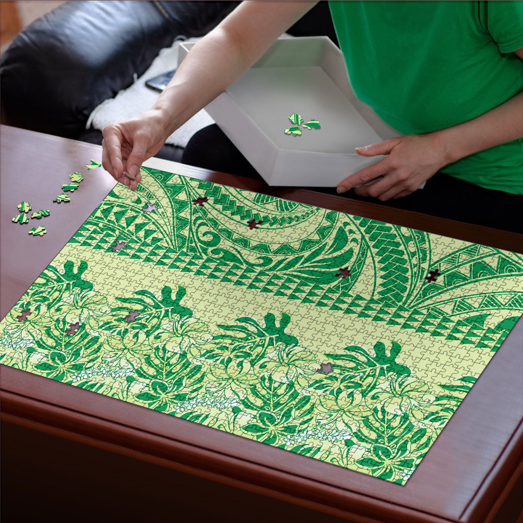 Lime Green Hibiscus Monstera Seamless Kakau Hawaii Puzzle LT14 - Polynesian Pride