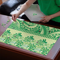 Lime Green Hibiscus Monstera Seamless Kakau Hawaii Puzzle LT14 - Polynesian Pride