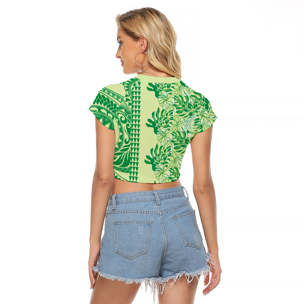 Lime Green Hibiscus Monstera Seamless Kakau Hawaii Raglan Cropped T Shirt LT14 - Polynesian Pride