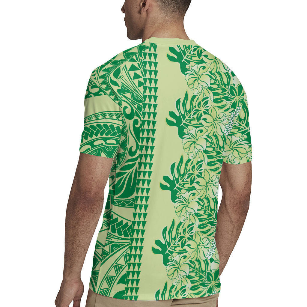 Lime Green Hibiscus Monstera Seamless Kakau Hawaii Rugby Jersey LT14 - Polynesian Pride