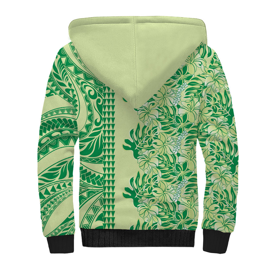 Lime Green Hibiscus Monstera Seamless Kakau Hawaii Sherpa Hoodie LT14 - Polynesian Pride