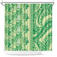 Lime Green Hibiscus Monstera Seamless Kakau Hawaii Shower Curtain LT14 Lime Green - Polynesian Pride