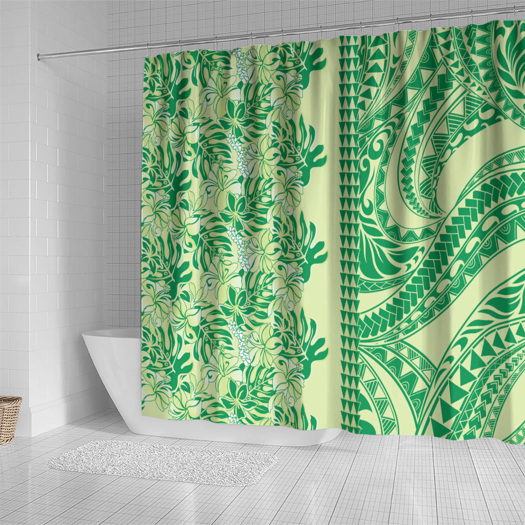 Lime Green Hibiscus Monstera Seamless Kakau Hawaii Shower Curtain LT14 - Polynesian Pride