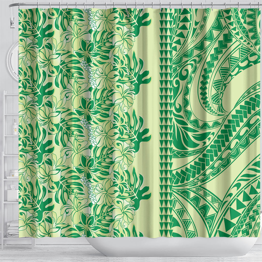 Lime Green Hibiscus Monstera Seamless Kakau Hawaii Shower Curtain LT14 - Polynesian Pride