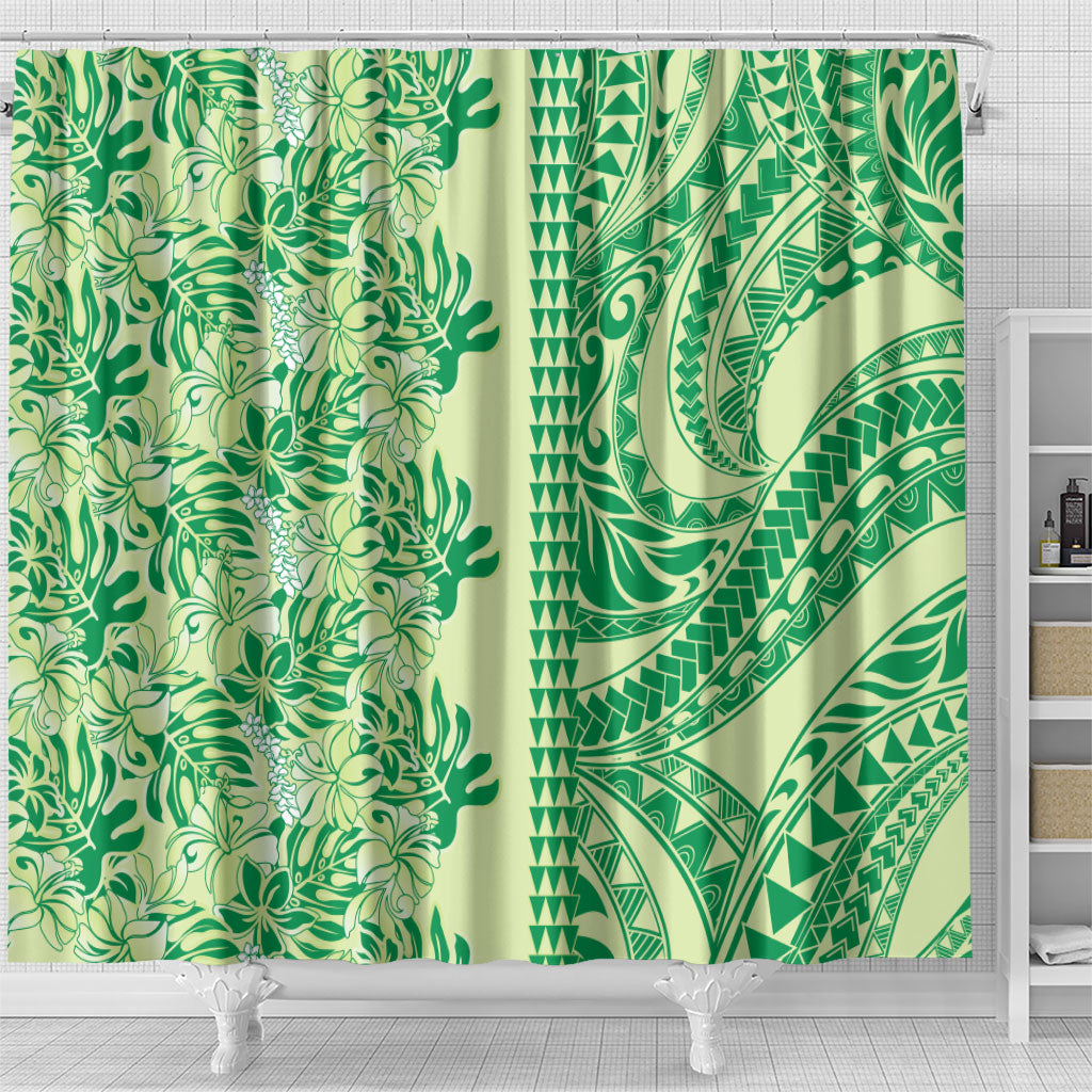 Lime Green Hibiscus Monstera Seamless Kakau Hawaii Shower Curtain LT14 - Polynesian Pride