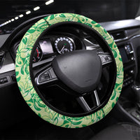 Lime Green Hibiscus Monstera Seamless Kakau Hawaii Steering Wheel Cover LT14 Universal Fit Lime Green - Polynesian Pride