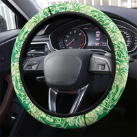 Lime Green Hibiscus Monstera Seamless Kakau Hawaii Steering Wheel Cover LT14 - Polynesian Pride