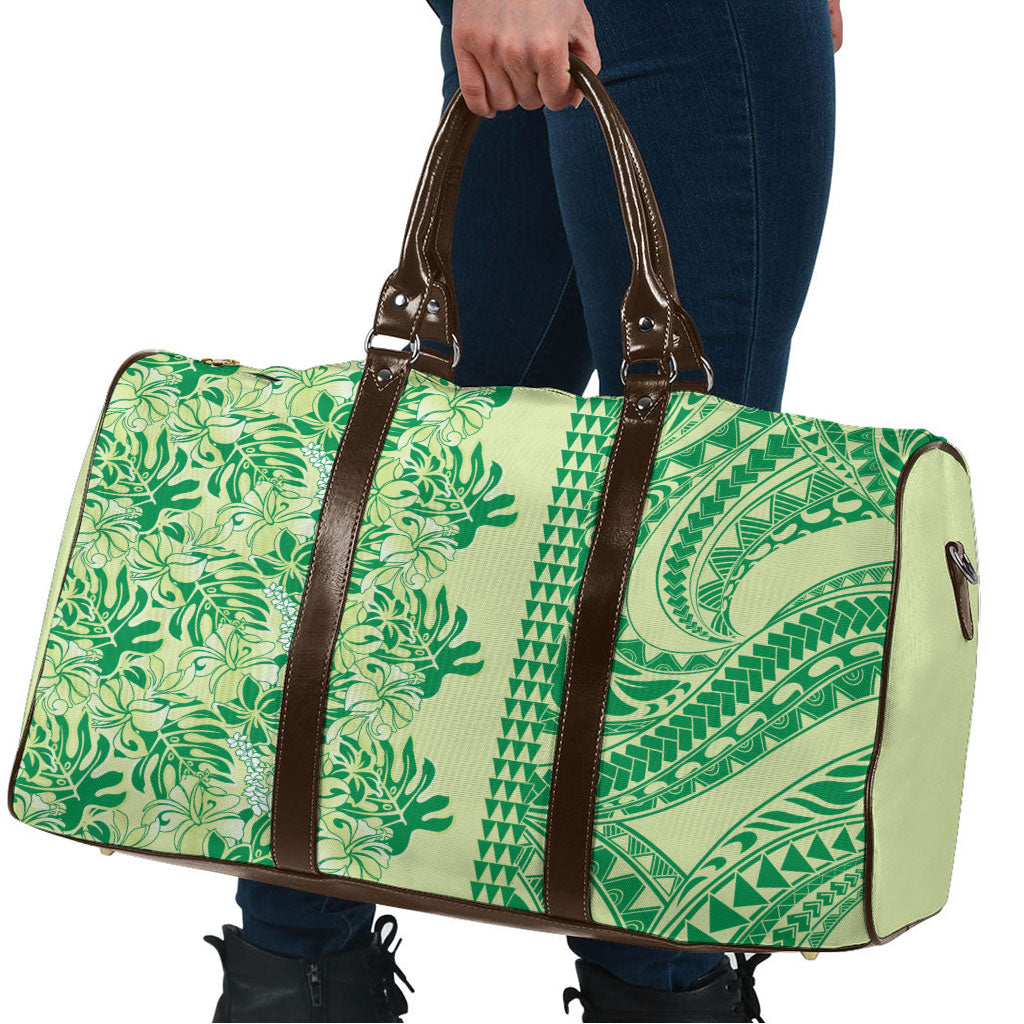 Lime Green Hibiscus Monstera Seamless Kakau Hawaii Travel Bag LT14 - Polynesian Pride