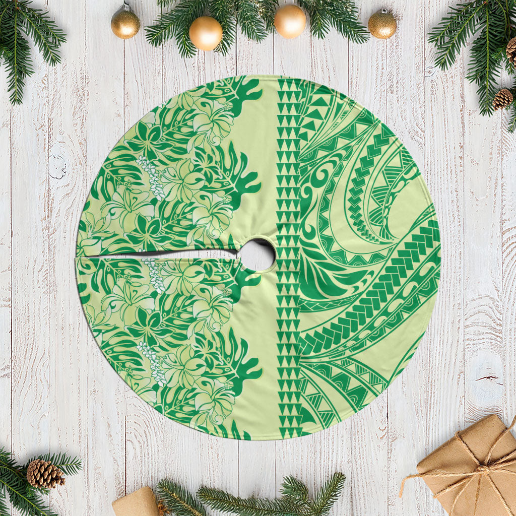 Lime Green Hibiscus Monstera Seamless Kakau Hawaii Tree Skirt LT14 Casual Lime Green - Polynesian Pride